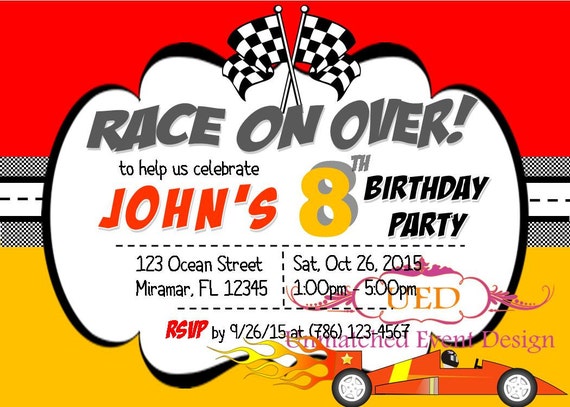 Racing Birthday Invitation Race Car Birthday Invitation