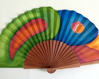 Accessory handpainted hand fan painted with watercolors