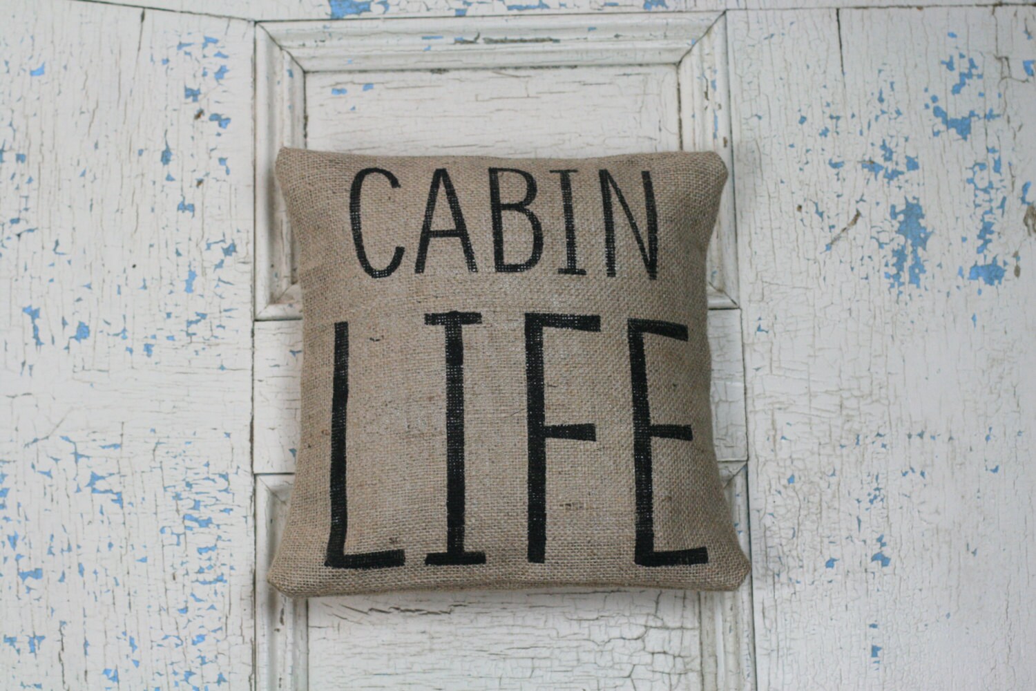 Cabin Life Burlap Pillow Rustic Decor Decorative Pillow