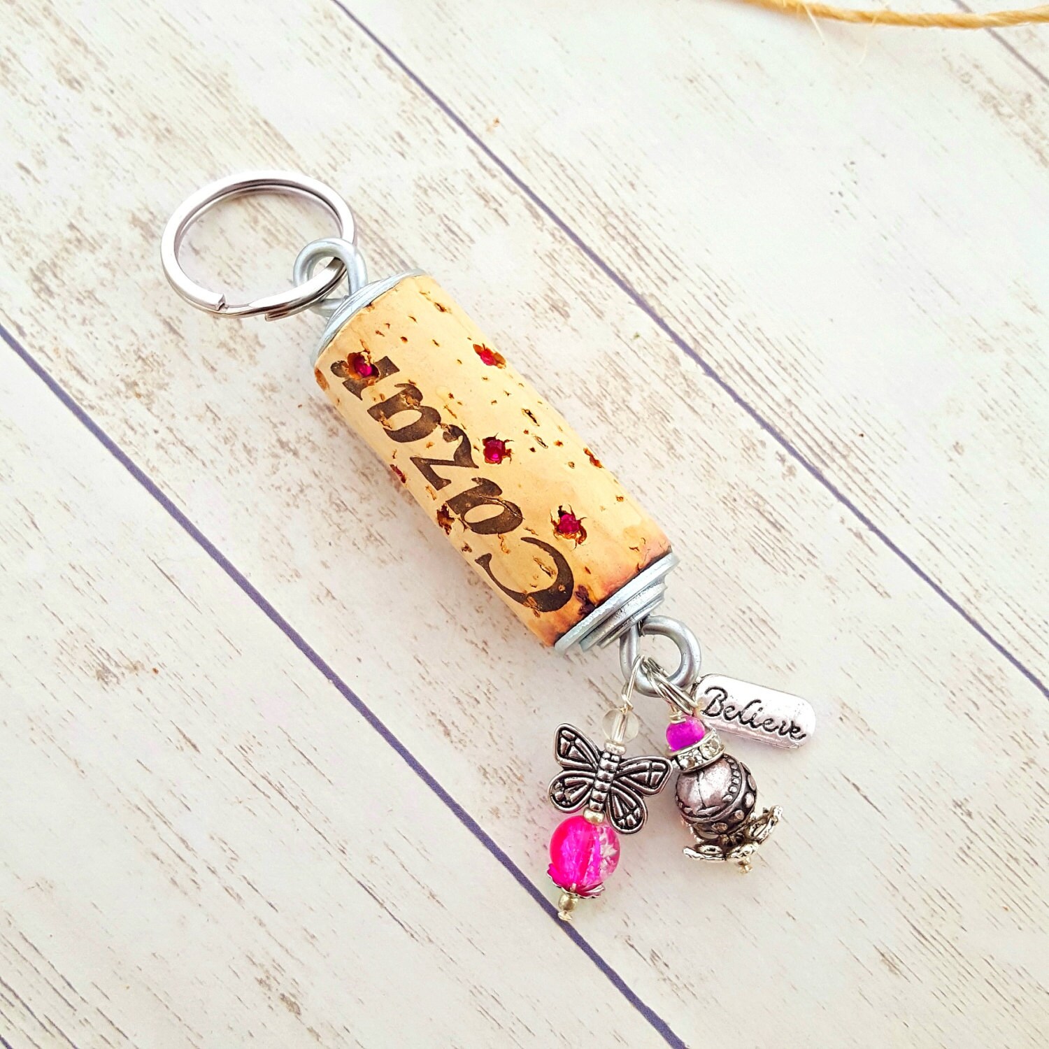 Butterfly Keychain Wine Cork Keychain Gift by RiverbendBraceletCo