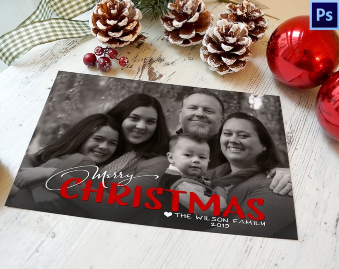 Photo Christmas Card Template, PHOTOSHOP TEMPLATE, INSTANT Download, Photographer template, Commercial Use