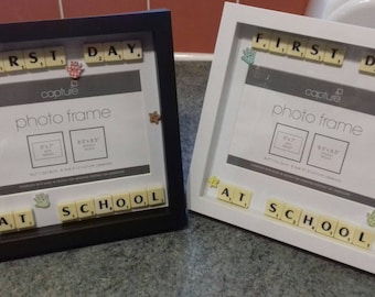 First School Picture Frame, Memory Box Frame, Reception Class Photo, Kindergarten Frames, Childhood Memories, Scrabble Frames,