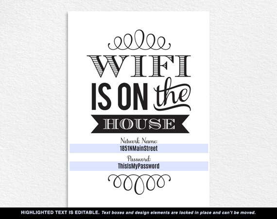 Wifi Password Printable Wifi Password Sign Internet Sign Wifi Is On The House Sign Guest Wifi Sign Template
