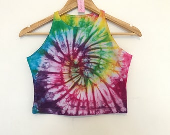 Multicoloured Swirl Tie Dye Fitted Crop Top - Festival Wear