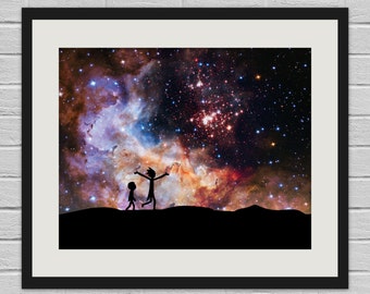Rick and Morty in Space - Hubble/Rick and Morty Wall Art Poster and Canvas Print