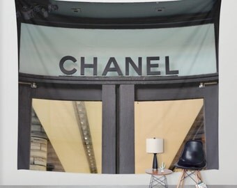 Wall tapestry Chanel wall decor, wall hanging tapestry, Chanel inspired tapestry, teen girl room extra large decor dorm tapestry, black gold