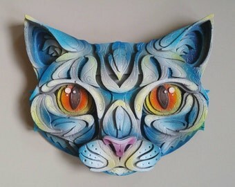 Wall Mounted Cement Cat Sculpture