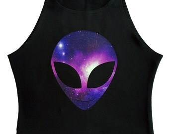 Galaxy Alien Crop Top, Galaxy Shirt, Alien Shirt, Alien Crop, Alien Tank, Rave Outfit, Rave Crop, EDC