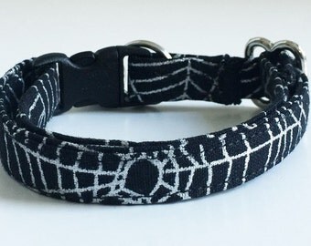 Halloween Cat Collar with Spider Webs - Fabric Cat Collar - Kitten Collar -Breakaway Cat Collar with Removable Bell - Black cat collar