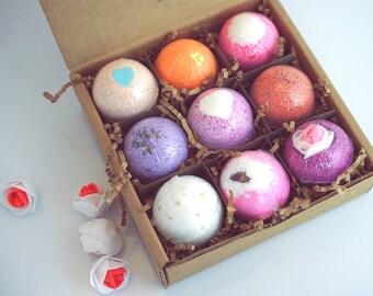 9 Pack Bath Bombs valentine gift Set. Ultra Lush Handmade fizzy bomb with Shea Cocoa Butter. Moisturize Dry Skin.