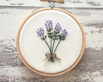 Lavender Embroidery Hoop Art - Embroidery Flower - Floral Wall Art Hanging - Home Gift Kitchen Gift - Hand Embroidery Frame