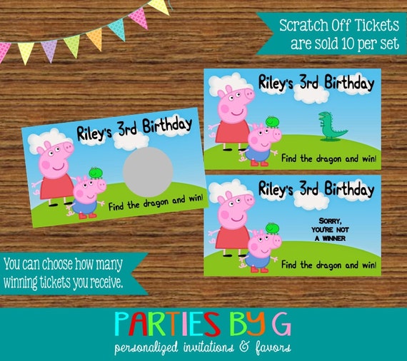 Peppa Pig Scratch Off Tickets Cards Birthday Party by 