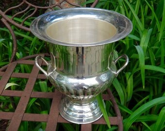 Urn, Silver Urn, Ice Bucket, Entertaining, Picnic, Wedding, Barware, Silverplate, Global Decor, Made in India, Lacquered Silver, Metal Urn