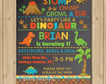 Dinosaur Invitation, Dinosaur Birthday Invitation, Dinosaur Chalkboard Invitation