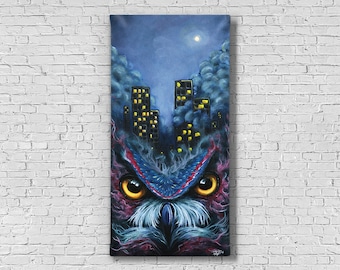 Owl Painting - Owl Art - Dark art - Abstract Art - Owl Decor - Owl Wall Art - Dark Painting - Owl Eye - Morbid art - Unique Art - Gothic Art