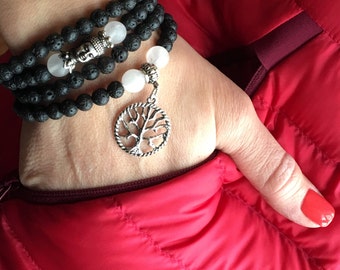 Mala Bracelet 108,Basic Mala,Yoga jewelry,Boho Necklace 108,Lava Gemstones,White Quartz,Tree of Life 108,Healing Mala,Buddhist Jewelry,Zen