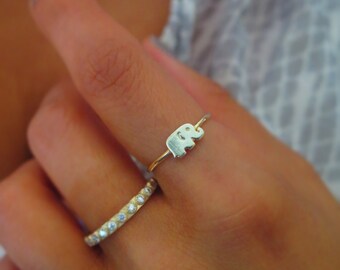 Yellow gold plated silver elephant ring, dainty elephant ring, flat comfortable stacking ring