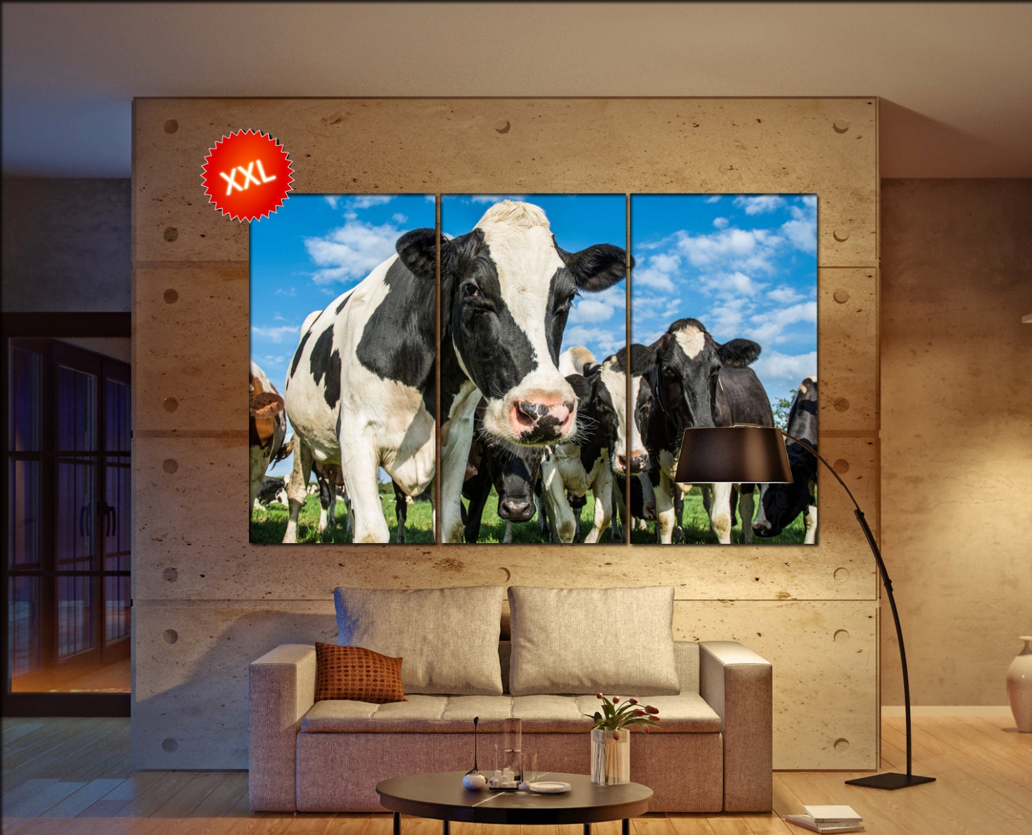 Cow wall art print prints on canvas Cows in a field photo art