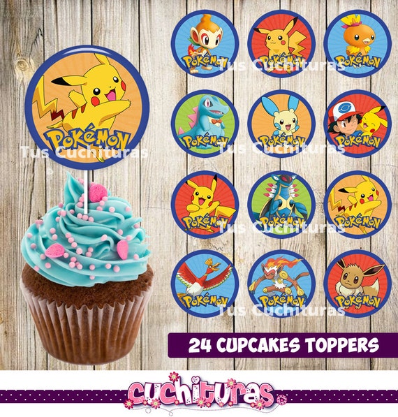 24 Pokemon Cupcakes Toppers instant download Printable