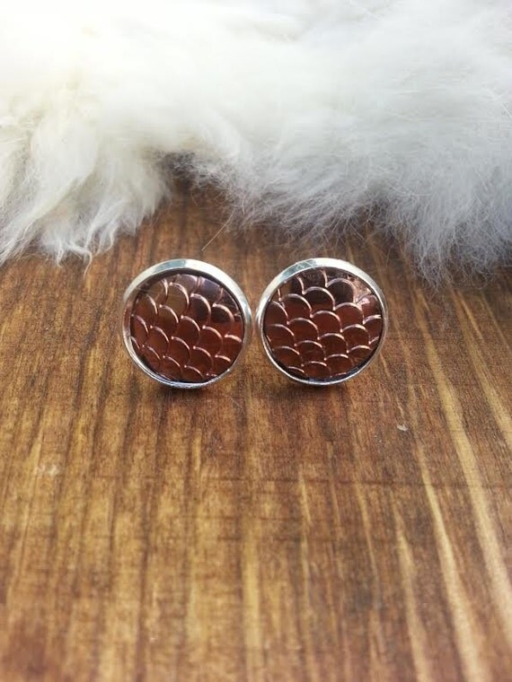 Gold Fish Scale Earrings Silver Studs Mermaid by TheGlitzyHen