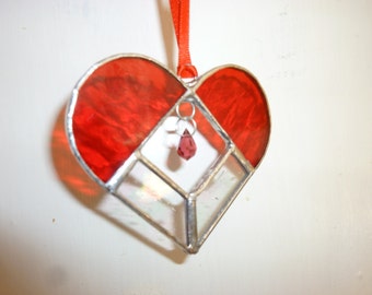 Red heart stained glass suncatcher,Heart Suncatcher.