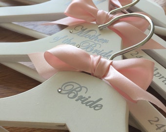 6 Personalised Wedding Hangers, beautiful wedding dress hanger, wedding keepsake, bridesmaid gift, wedding coat hangers, bridal party hanger