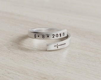 Baptism date hand stamped ring, confirmation date hand stamped ring, baptism gift, confirmation gift, baptism jewelry, confirmation jewelry