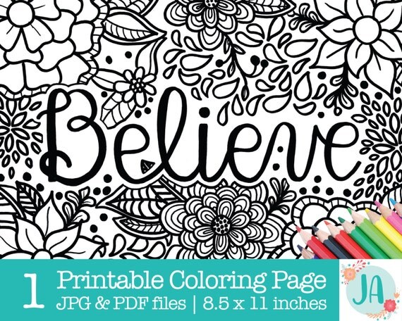 Believe Coloring Page Instant Download