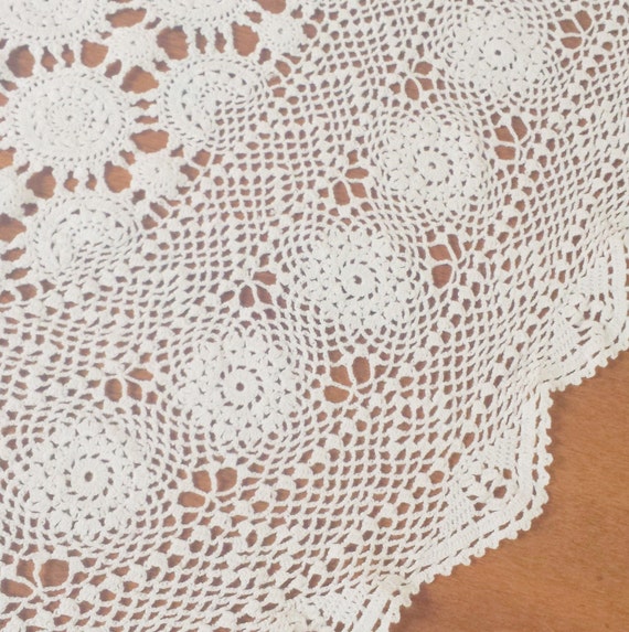 White Crochet Tablecloth Oblong Oval