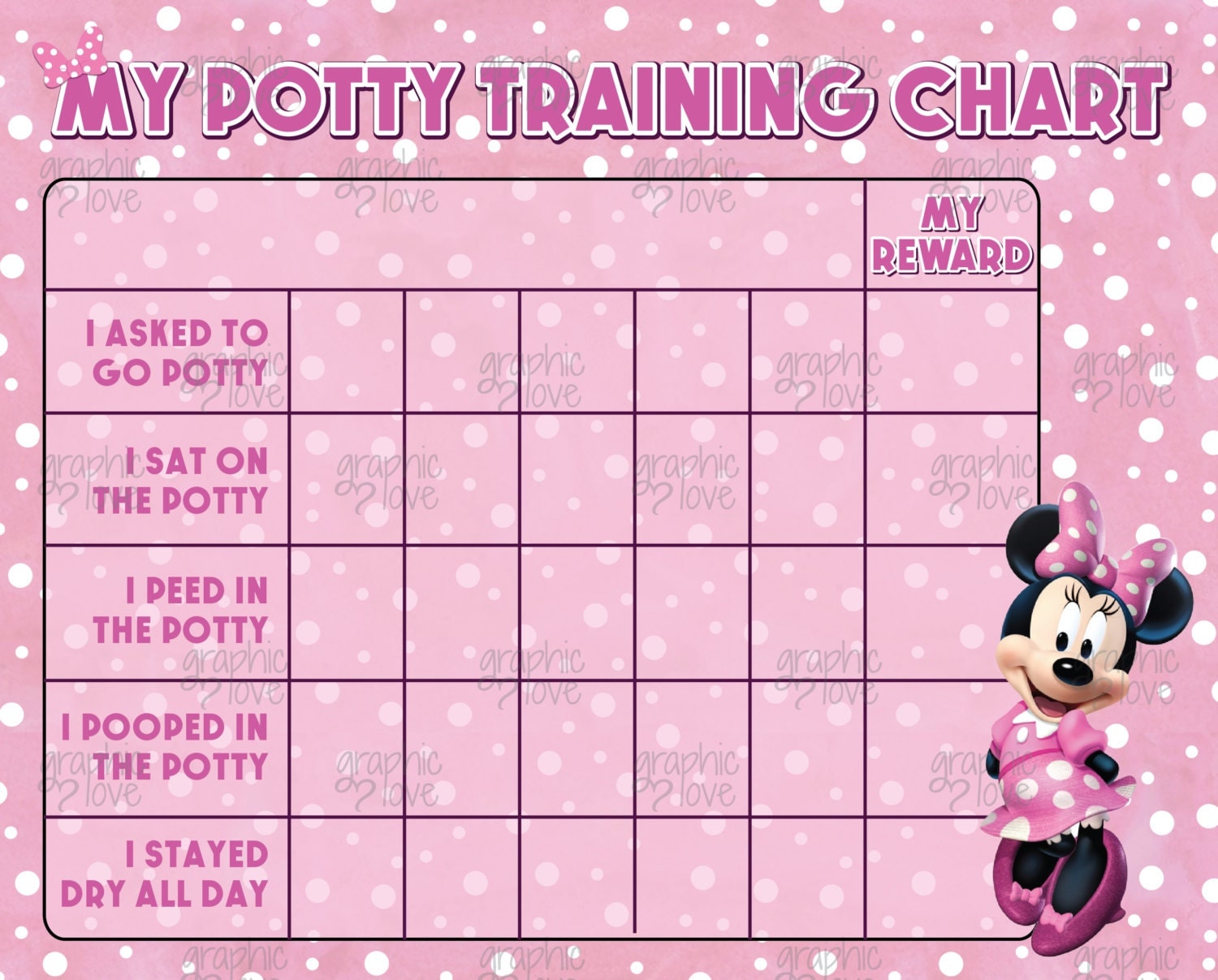 Printable Minnie Mouse Pink Potty Training Chart, FREE Punch Cards 