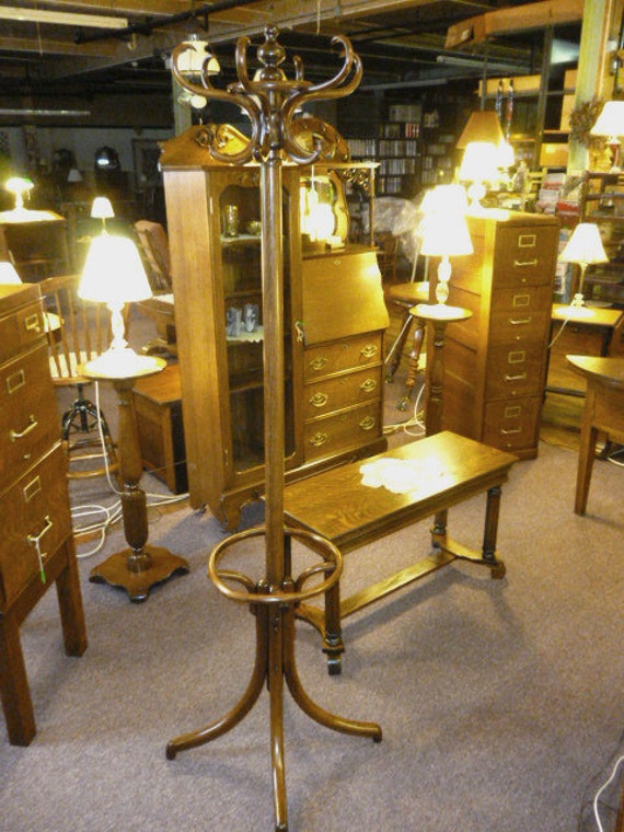 Antique Oak Clothes tree Hall Tree coat and hat by SkipsAntiqueOak