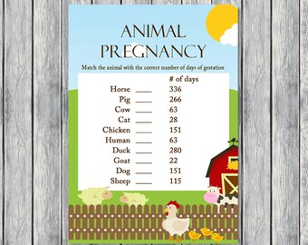 Animal pregnancy gestation game, animal pregnancy game, gender neutral, Farm animals Baby Shower Games Printables, Farm Baby Shower TLC59