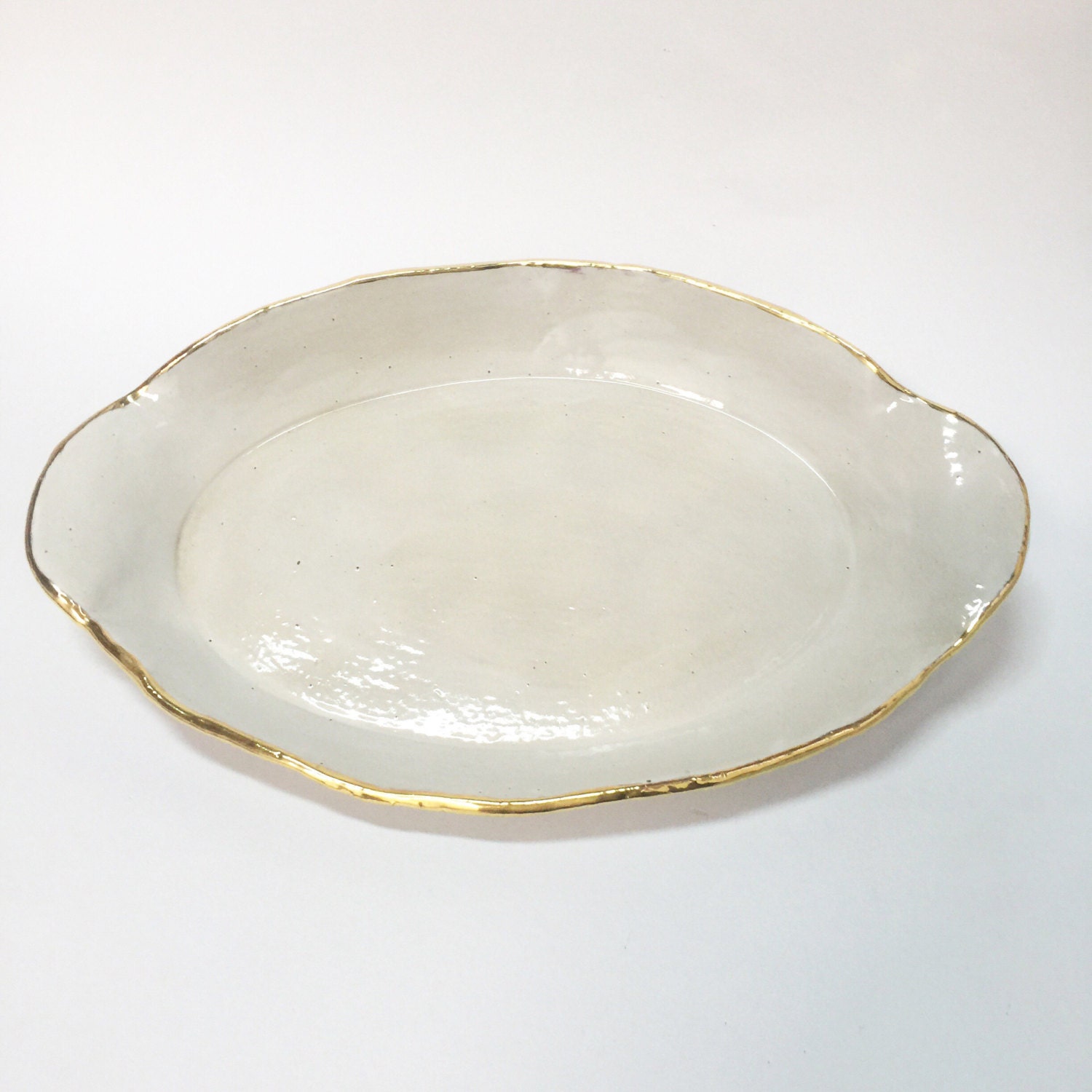 Platter with 22k gold stoneware by LavallierEmporium on Etsy