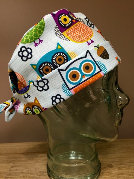 SALE Custom Caps Company Owl Scrub Hat in Blue Orange