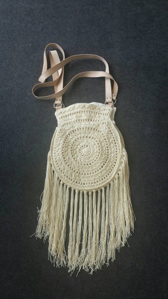 Crochet Dream catcher shoulder bag with leather shoulder