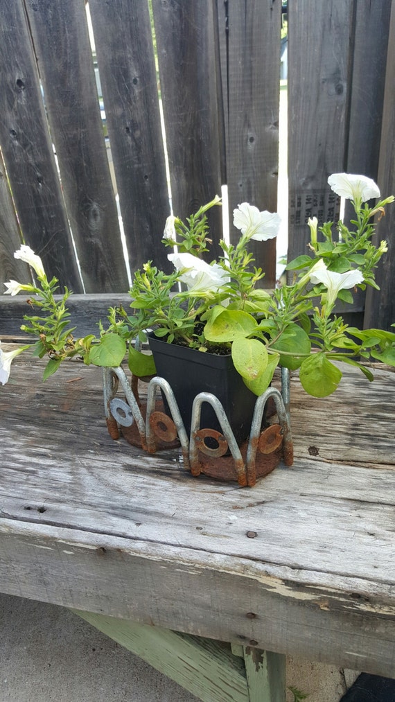 Vintage Upcycled Flower Pot Garden Decor Metal Art Garden