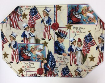 Set of 4 Patriotic Placemats/Reversible/4th of July