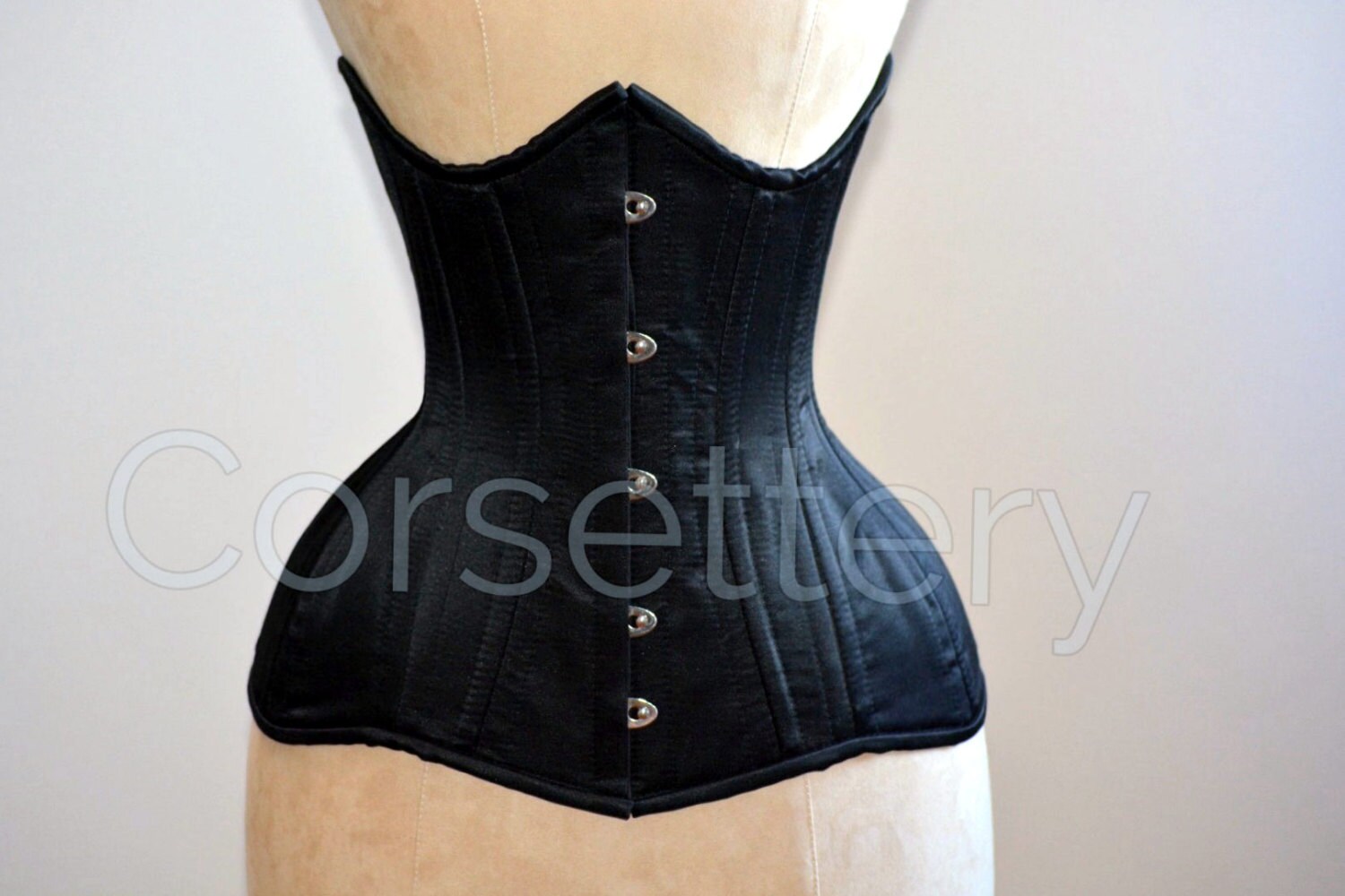 Real double row steel boned underbust corset from satin. Real