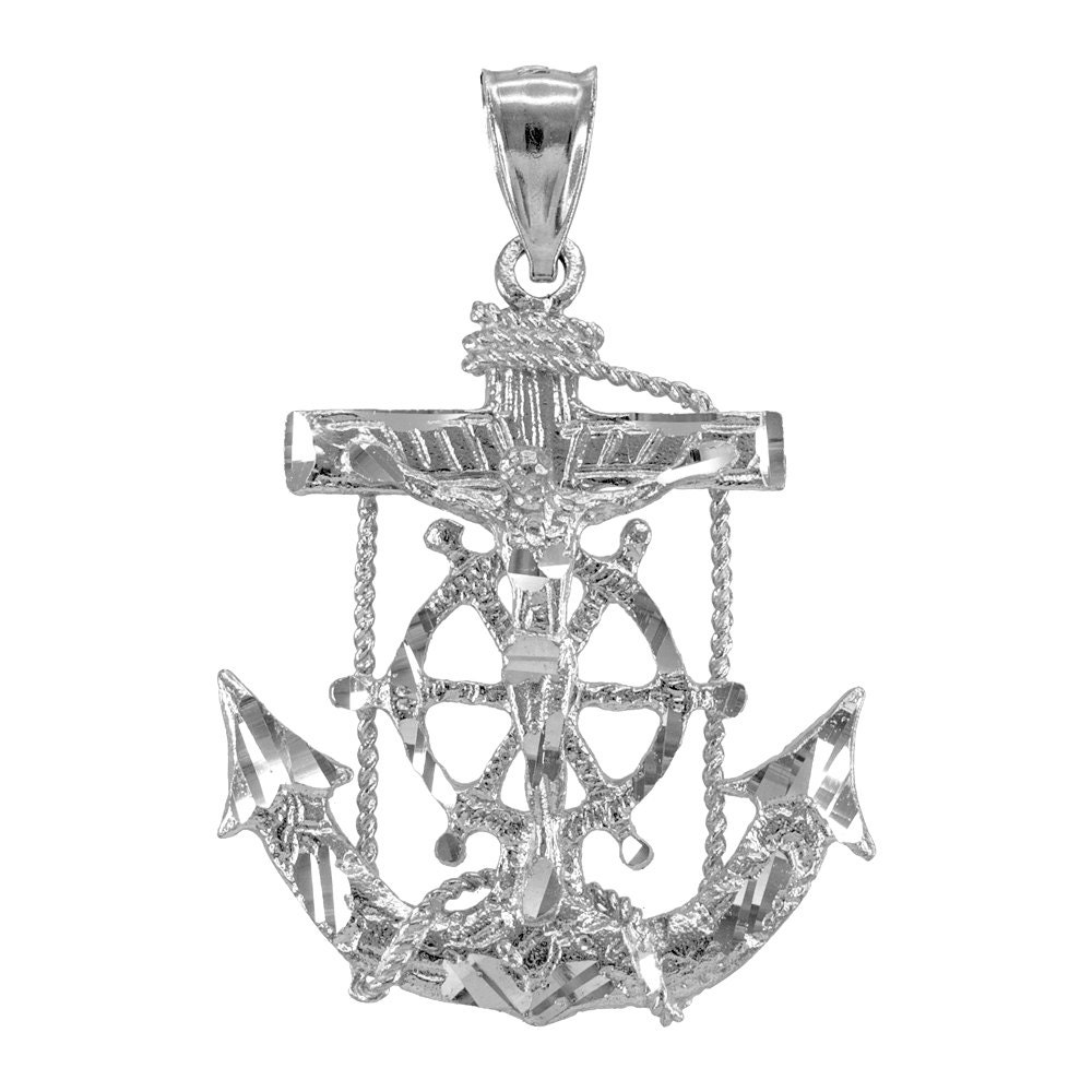 925 Sterling Silver Mariner Crucifix Anchor Mens Cross Pendant