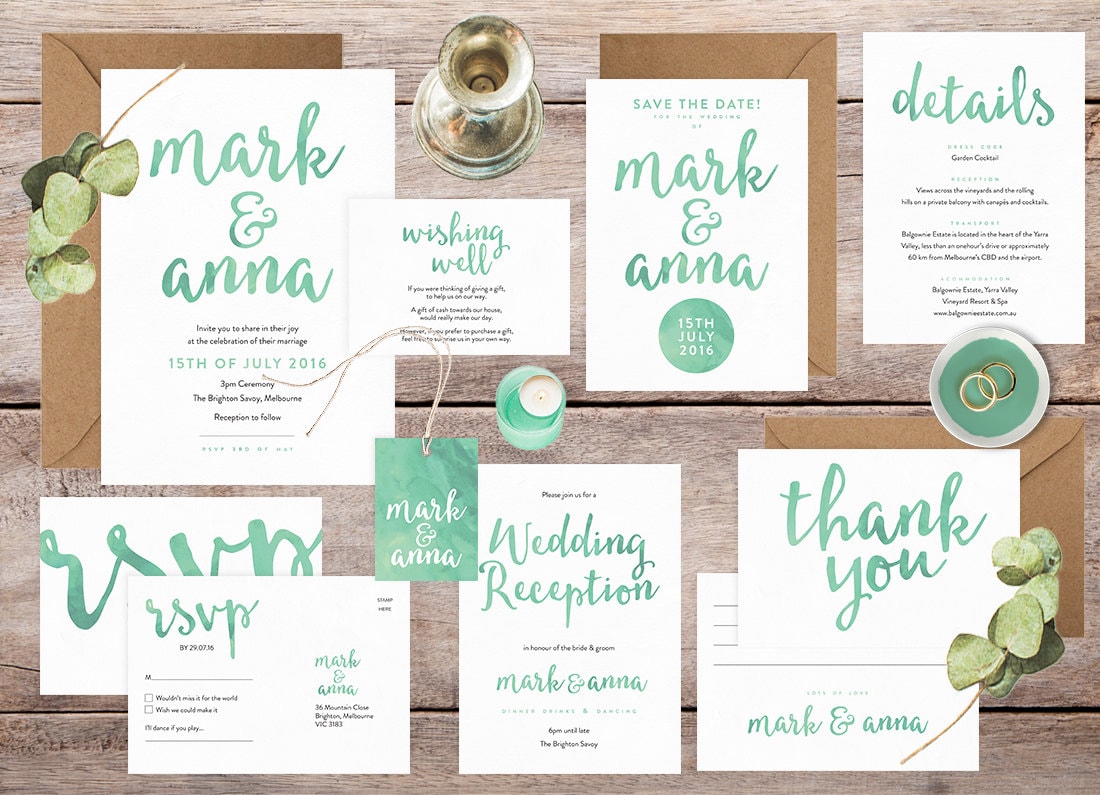 Wedding invitation set, Wedding invitation suite, Wedding invitations Australia, Green wedding invitations, Wedding stationery set