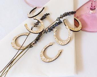 White and Gold Mini Horse Shoe Table Confetti, Table Confetti, Wooden Shapes, Wedding Decorations, Craft Supplies, Wedding Accessories,