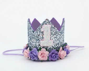 1st birthday crown , sophia birthday hats, birthday party hat, birthday photo prop, silver hat,baby birthday, 3rd birthday hat, lilac pink