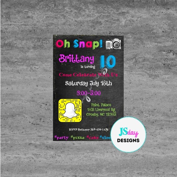 snapchat Emoji Tween teen Birthday Invitation Cellphone