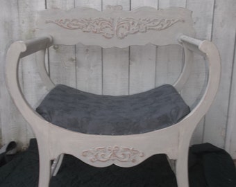 Vintage Chair Shabby Chic Gray Accent Chair Antique Hand Carved Chair Curved Chair Cottage Chic Decor
