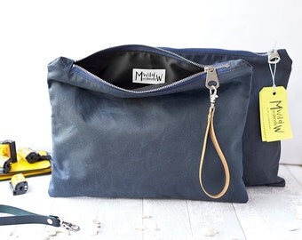 Weekender Bag, Travel Wallet, Gifts For Travellers, Wax Canvas Bag, Travel Bag, Wristlet Bag, Toiletry Bag, Makeup Bag, Navy, Birthday Gift