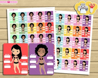Measurement tracker & Weight tracker, Printable Planner stickers for 1,5 inches boxes. Gym stickers, Fitness stickers, Planner and organize