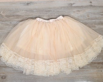 Champagne Baby Pettiskirt, Flower Girl Skirt, Country Flower Girl tutu, Lace Flower Girl Skirt, Rustic Flower Girl Skirt, toddler tutu