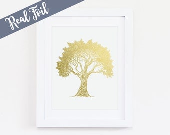Olive Tree Art Print, Olive Tree Wall Art, Nature Decor, Nature Wall Art, Gold Foil Print, Silver Foil, Copper Foil