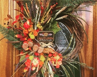 Fall wreaths for Front Door, Fall Door Wreaths, Fall Door Decor, Front Porch Welcome sign, Thanksgiving Hostess Gift, Newlyweds Fall Wedding