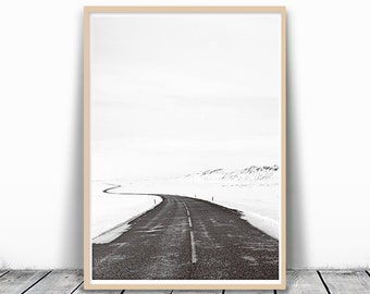 Modern Minimalist, Black and White Photography, Winter Photography, Scandinavian Art, Minimalist Photography, Nordic Art, Nordic Print, Road